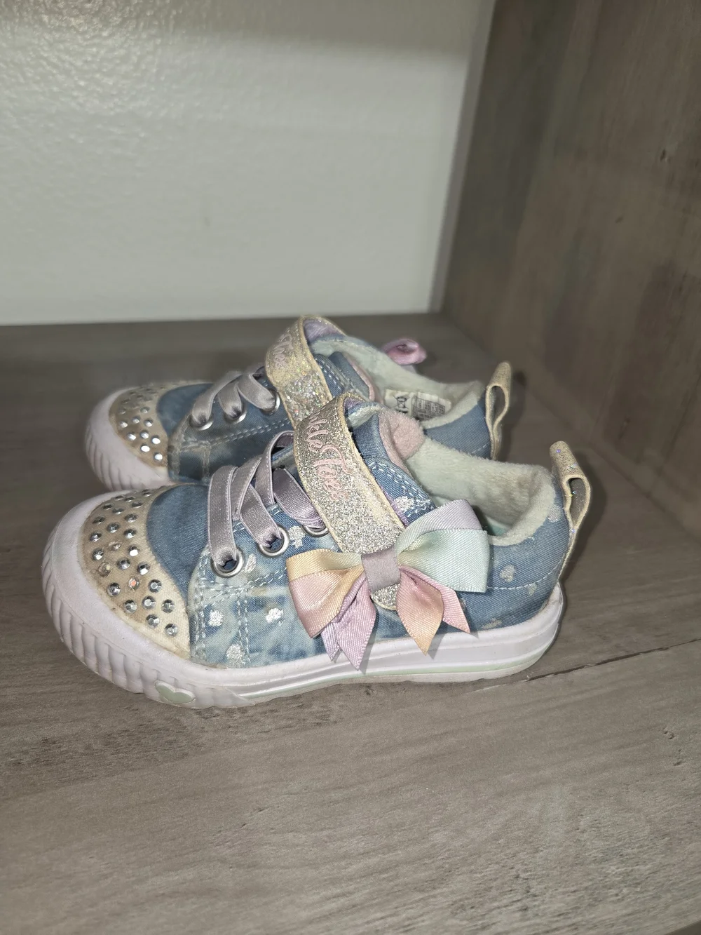 Skechers Blue Denim Kids' Sparkle Sneakers with Pastel Bows